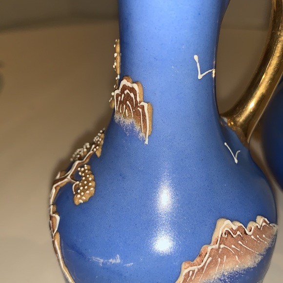 1920s Japan Hand-painted Gaudy Blue Willow Moriage & Gold Porcelain Vases/tray - Picture 11 of 12